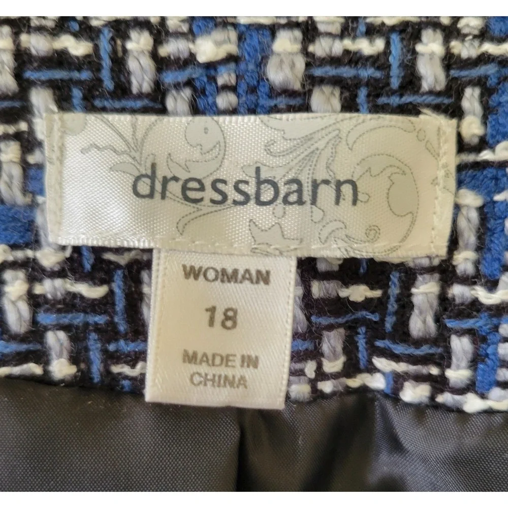 Dressbarn Tweed‎ Blazer Size 18 Blue Black Gray Open Front Pockets Lined